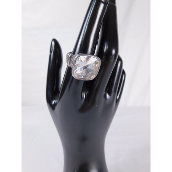 Statement Sterling Silver Ring Large Cushion Cut Clear Stone Womens Size 8 Jewel - Picture 2 of 11